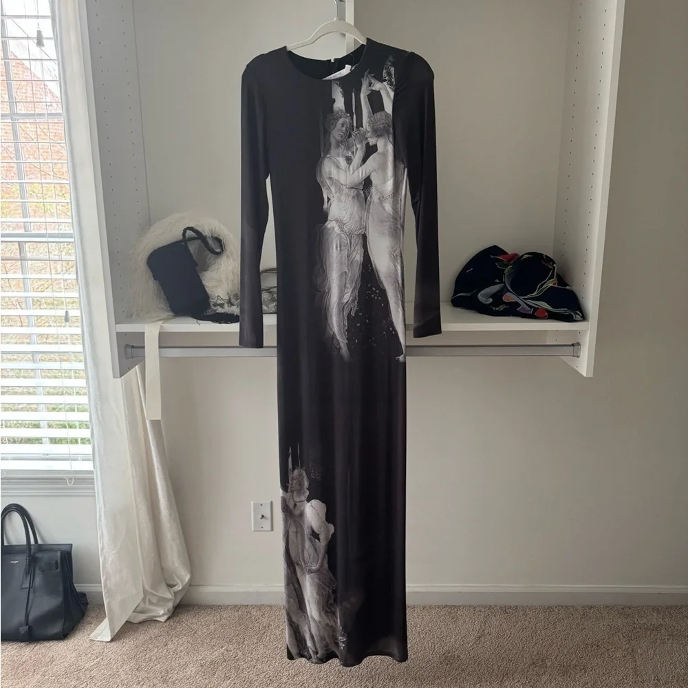 Alice and Olivia-NWT Delora Black White Renaissance Fresco Longsleeve Maxi Dress - Picture 4 of 6